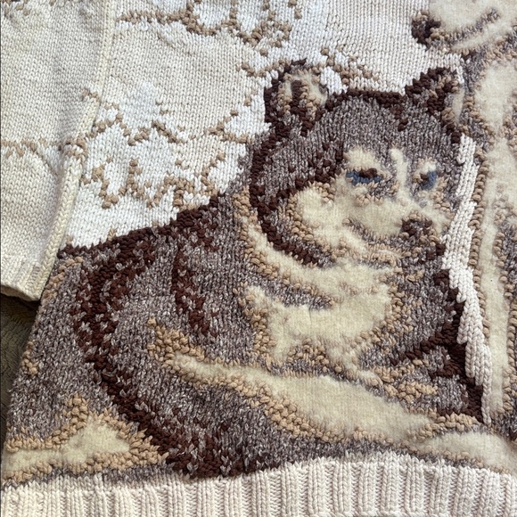 Vintage 90's Cobblestone Canyon Wolf Hand Knit Sweater Size Small - Picture 4 of 14